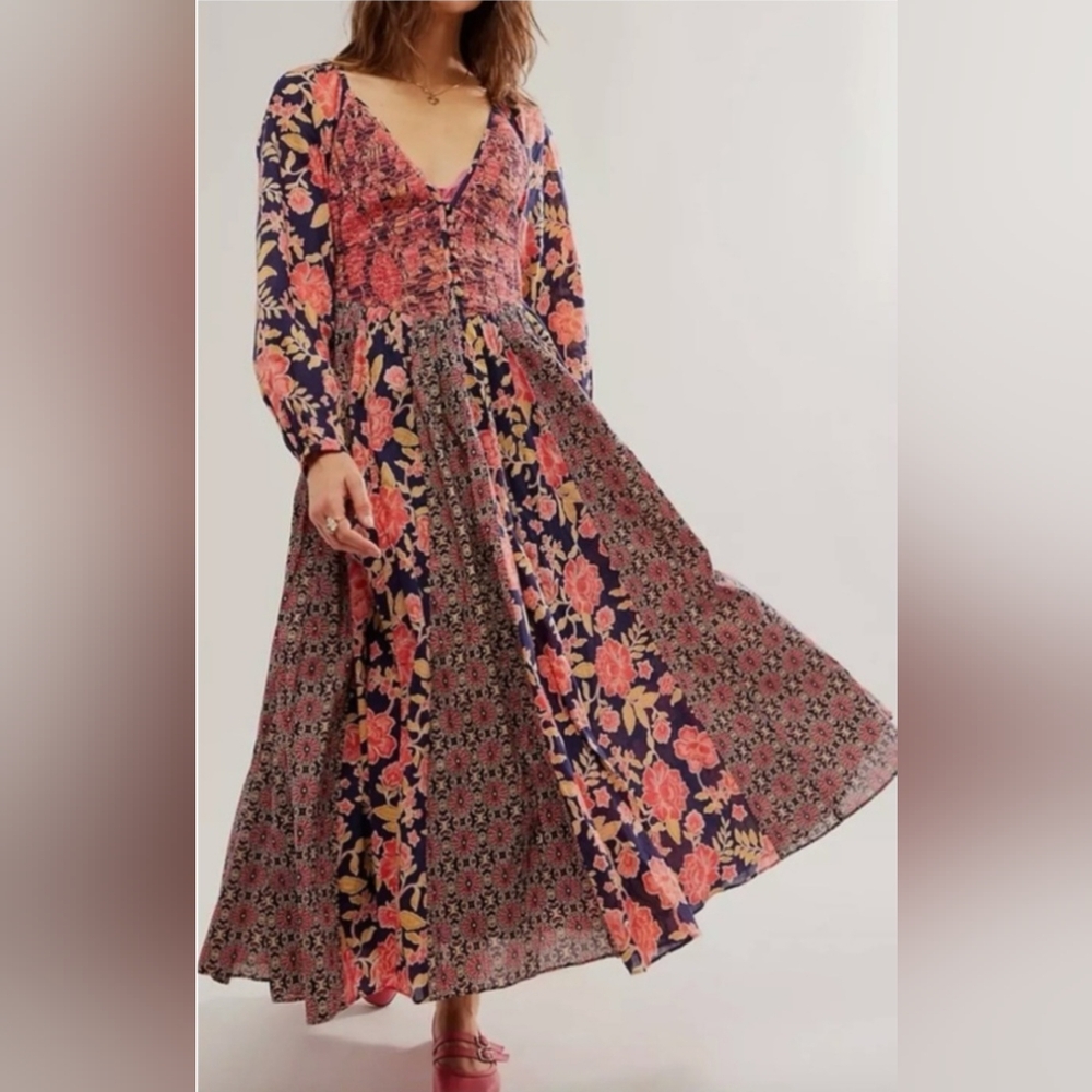 NEW Free People Floral Maxi Dress - Pink and Blue